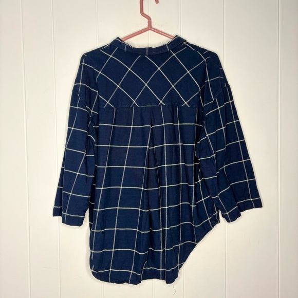 LUNYA Navy Blue Windowpane Flannel Shirt Cropped Boxy Fit Loungewear Size XS/S - Picture 4 of 5